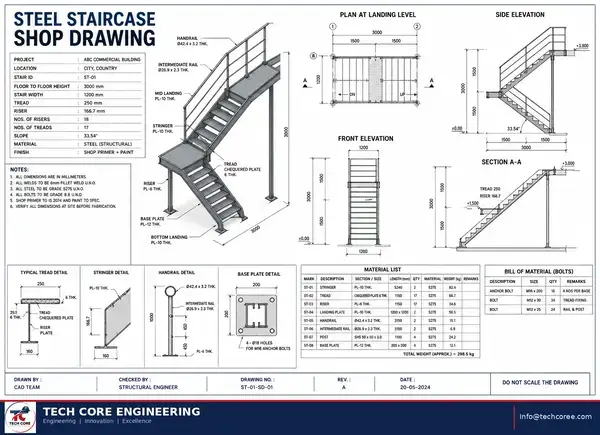 Steel Staircase Shop Drawing